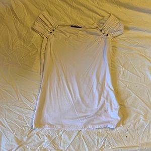 White Button Shoulder Blouse